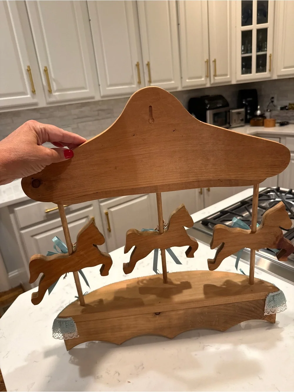 Wooden Horse Carousel Wall Shelf Peg Rack Nursery Decor Handmade  Cottagecore